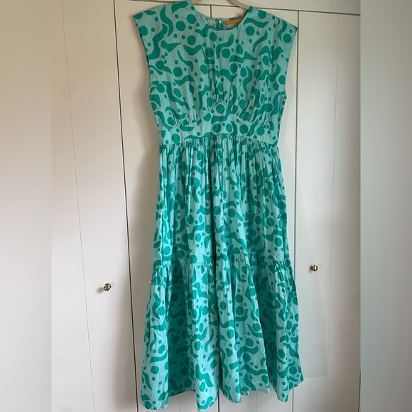 Oliphant CAP SLEEVE MIDI-‎ ACADIA AQUA Dress Large - Picture 3 of 7